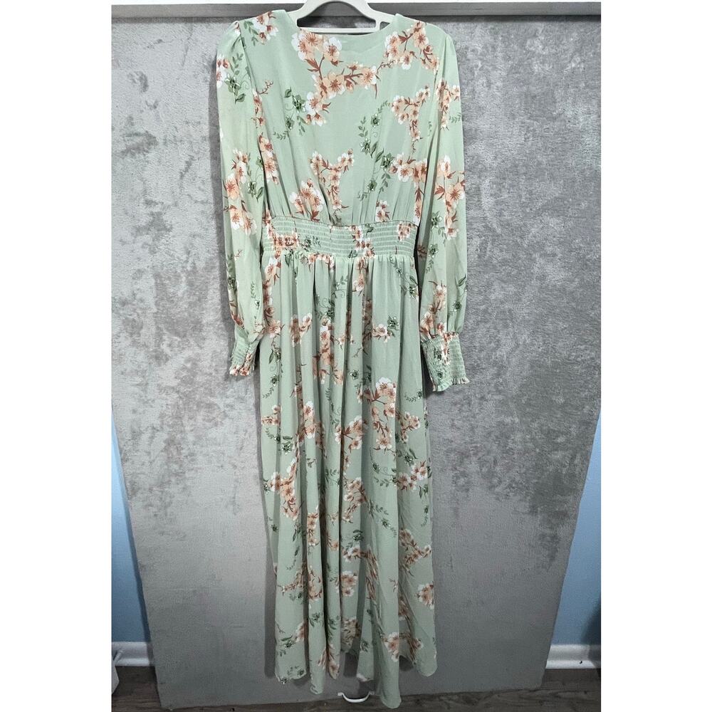 Baltic Born Olivia Maxi Dress Medium Sage Green Floral Chiffon Smocked Waist NWT - Picture 6 of 9